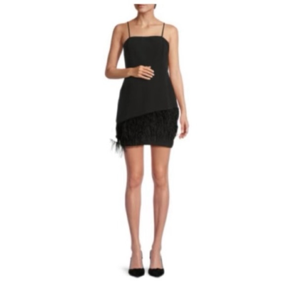FEATHER HEM SHEATH DRESS